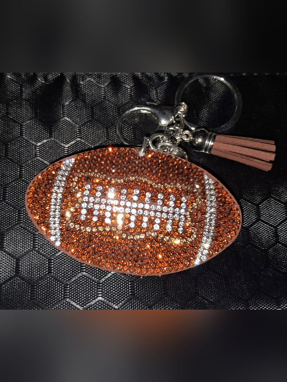 New! Rhinestone Football Keychain/Bag Charm With Tassel